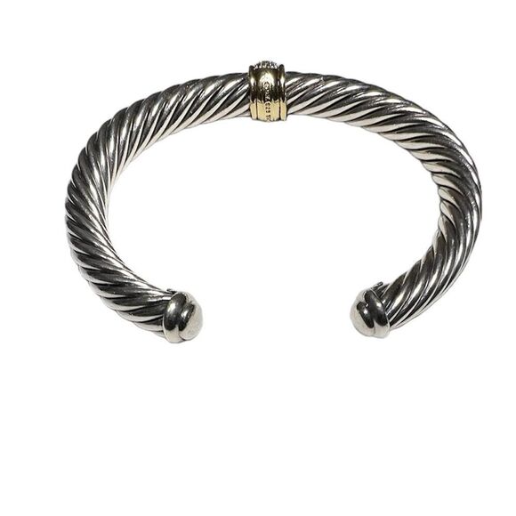 David Yurman 925 Sterling Silver 750 (18K) Yellow Gold Twist Cable Cuff Bracelet - Picture 5 of 15
